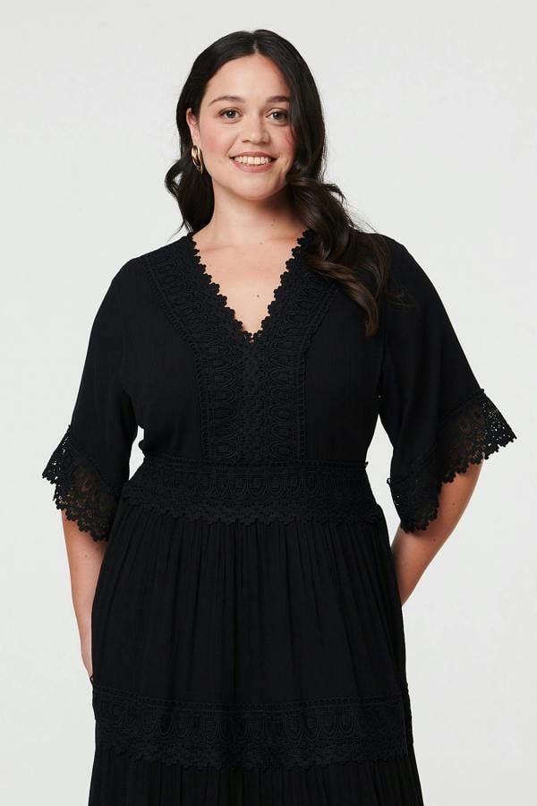Black | Curve Tiered Lace Trim Maxi Black | Curve Tiered Lace Trim Maxi Dress

