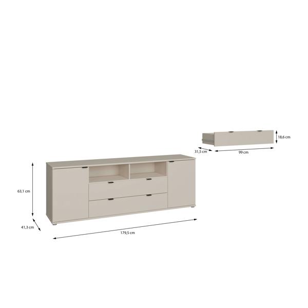 Furniture To Go Ganymede Wide TV Unit with Open Shelving, 2 Drawers & 2 Doors in Sand