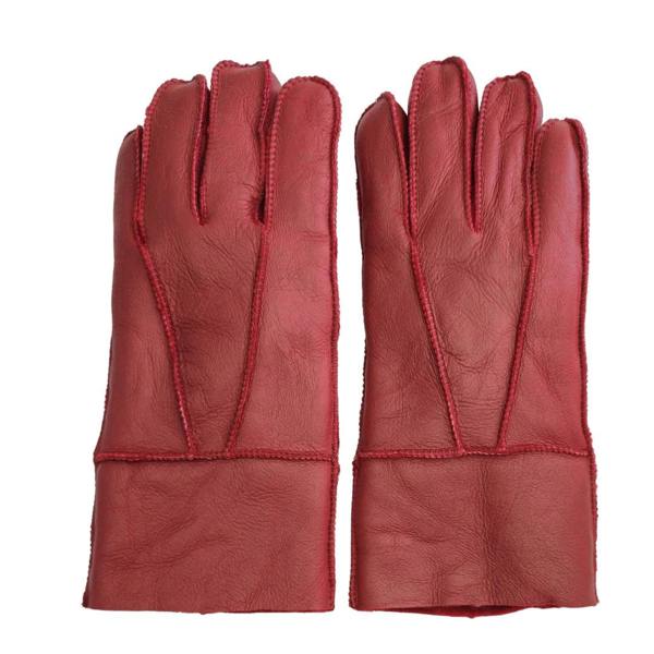 Unisex Napa Leather Wool Shearling Lined Gloves - Red - Infinity Leather - 1