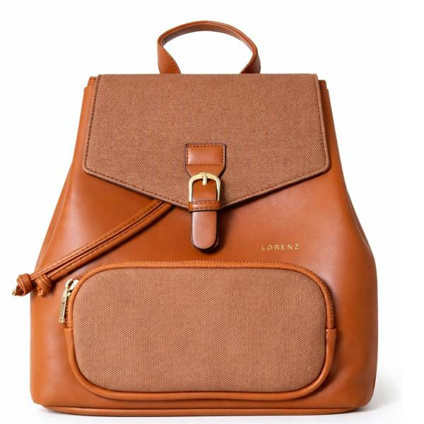 Lorenz Lightweight Woven Look Flapover Rucksack with Drawstring Closure