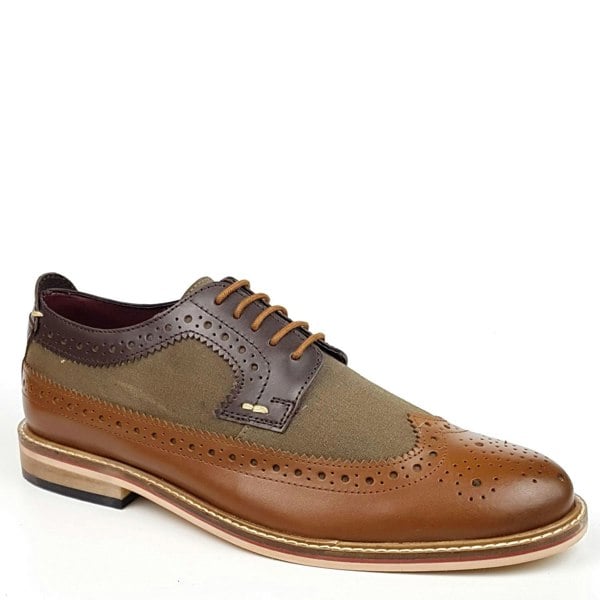 Frank James Lambeth Two Tone Leather Canvas Formal Casual Mens Brogue Shoes