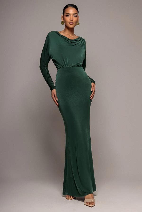 Reversible Blouson Kimono Sleeve Maxi Dress - Pine Green DR4880BR