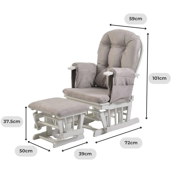 Kub Haywood Reclining Nursing Chair and Footstool - White Wood and Grey Cushions