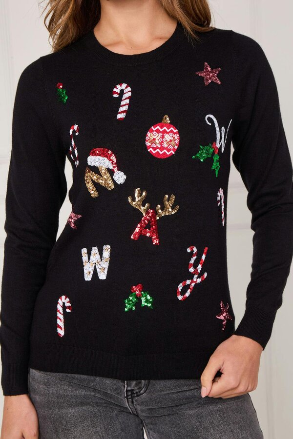 Black Sequin “NOEL” Christmas Jumper – Festive Embellished Knit