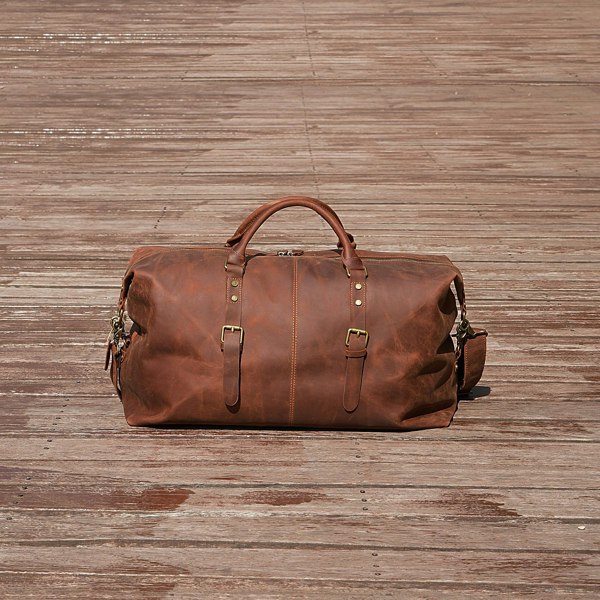 Touribag Zip Detail Genuine Leather Holdall - Brown