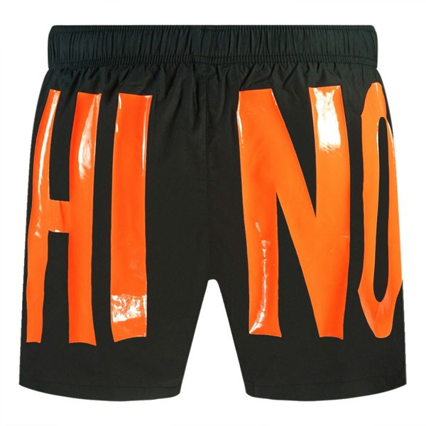 Moschino Swim Shorts - Large Orange Logo Black Short