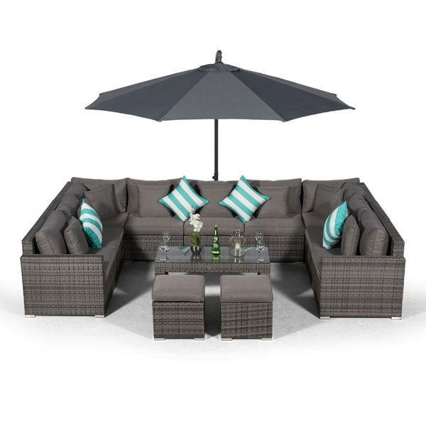 Giardino Havana 9 Seat Rattan Sofa Conversation Set w/ Coffee Table and 2 Stools