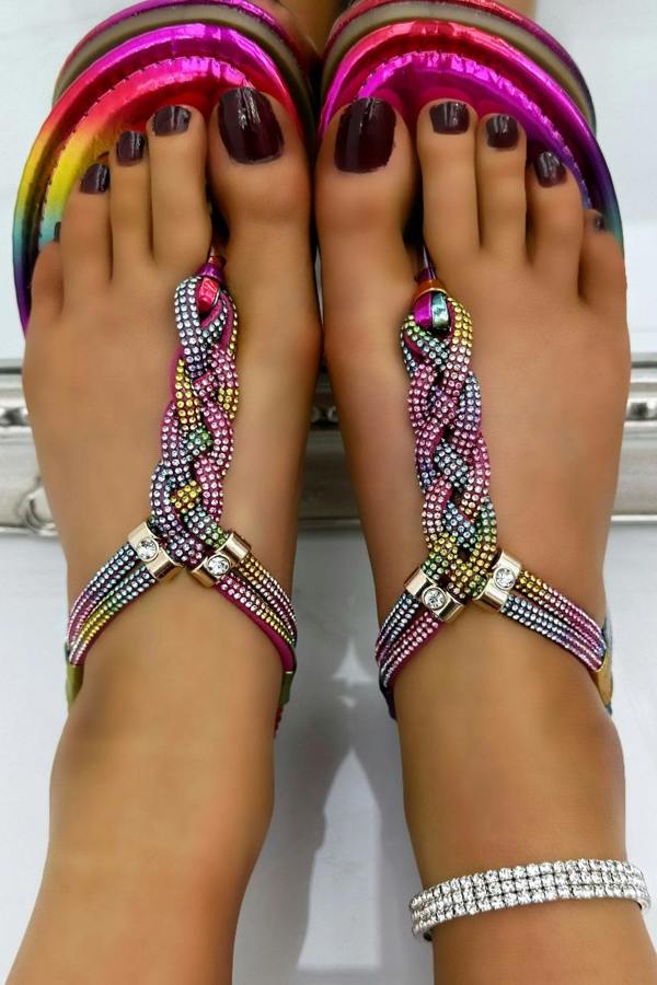 Crystal Knot Twist Sandals Rainbow designed with knot twist design