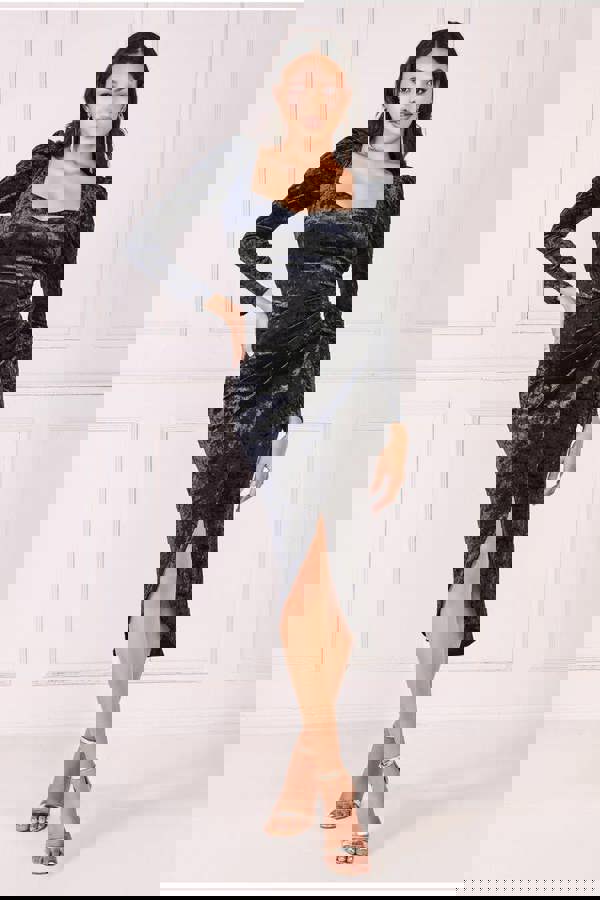 Flared Hem Ice Velvet Midi - Black DR4028