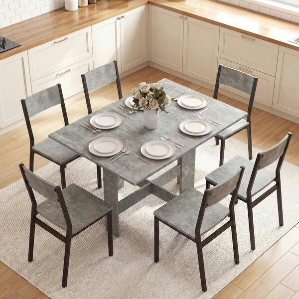 Folding Dining Table, Space-Saving Drop Leaf Kitchen Table for 4-6 People Grey