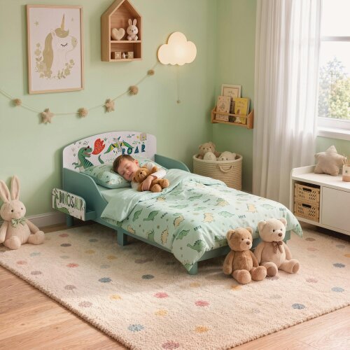 AIYAPLAY Toddler Bed with Bedside Storage, Guard Rails