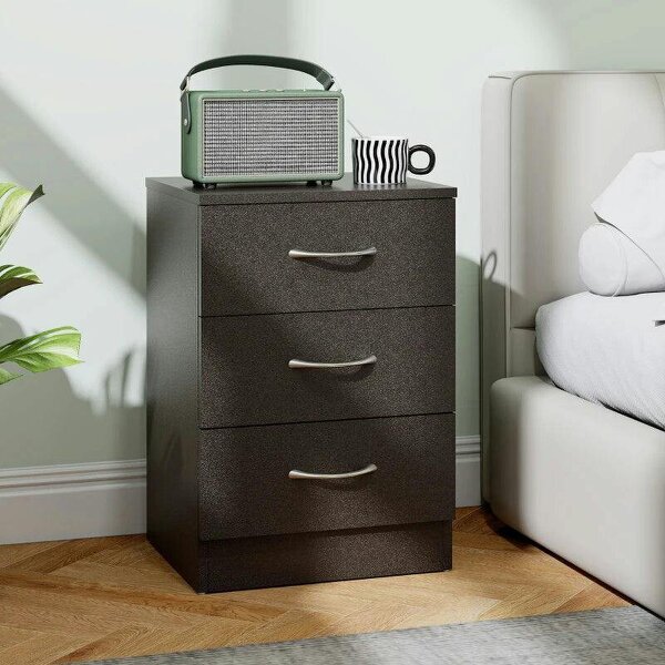Three-Drawer Simple Bedside Table - Black - Black