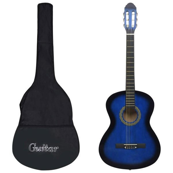 Berkfield 12 Piece Classical Guitar Beginner Set Blue 4/4 39"