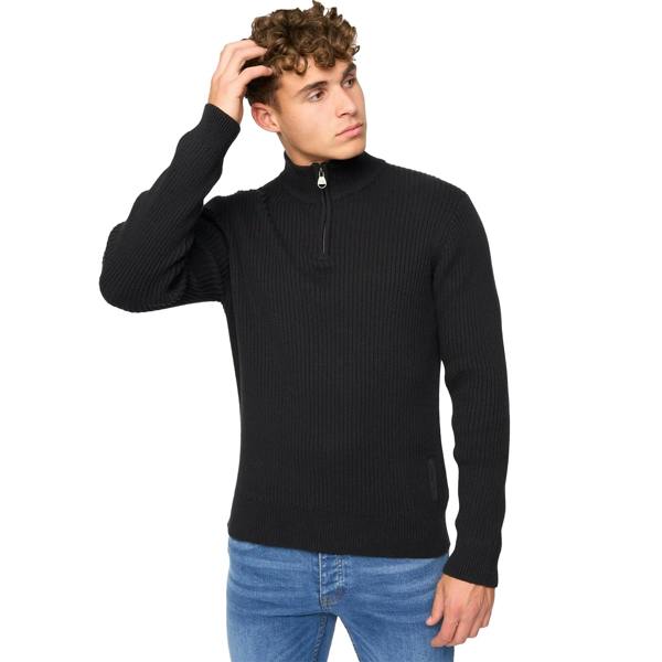 Crosshatch Mens Havaline Knitted Quarter Zip Pullover - Black