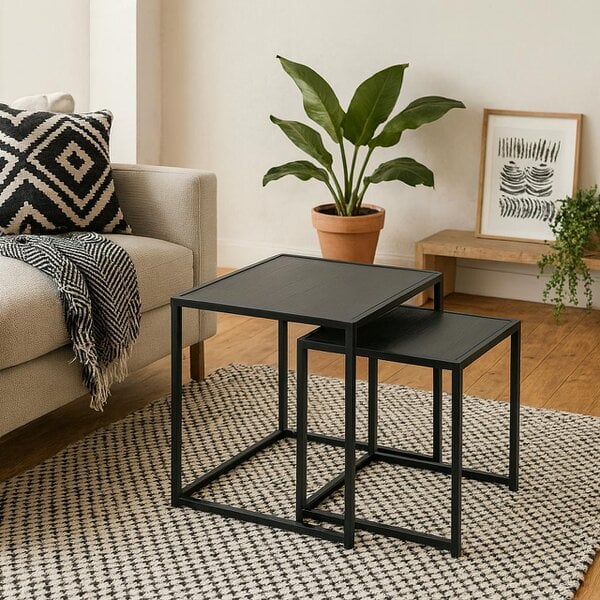 Wyld Haus Set of 2 El Paso Black Metal and Veneer Nesting Tables
