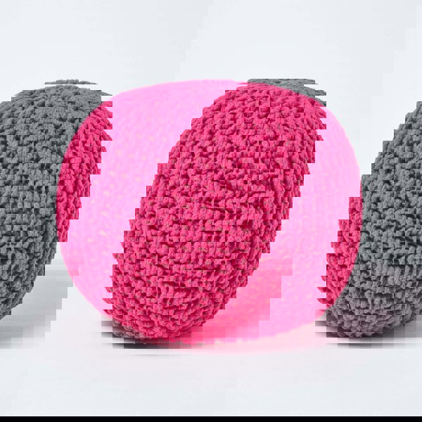 HOMESCAPES Round Cotton Knitted Pouffe Footstool Bean Filled Hand Knitted