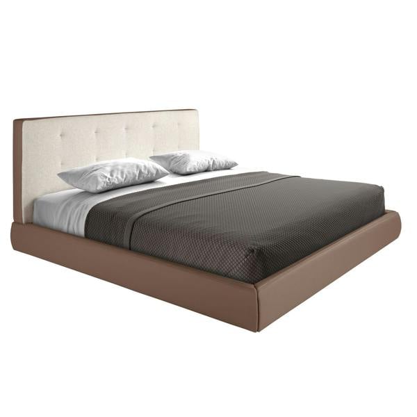 Angel Cerdá Brown Fabric and Brown Leatherette  Upholstered Bed 7174