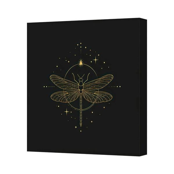Benjamin Tate Design Gold Dragonfly Canvas Art Print Black Background Modern Wall Decor