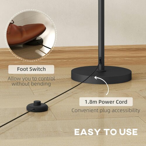 Wyld Haus Tora Metal Black Tall Floor Lamp With 3 Lights And Foot Switch E27 Fitting