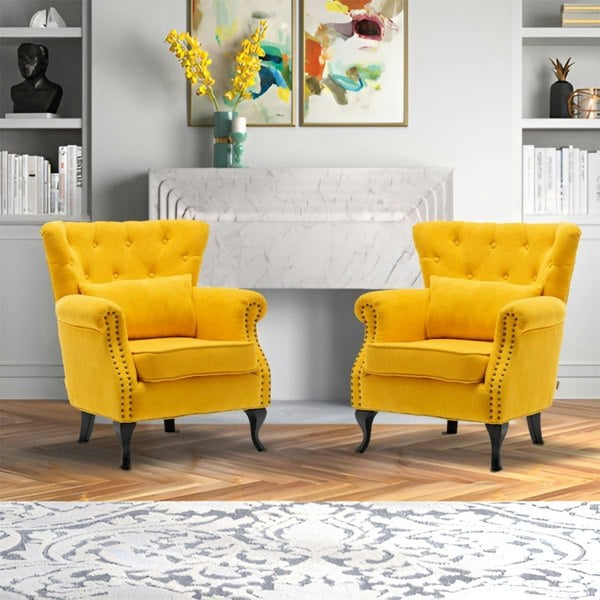 Linen Upholstery Wingback Chair With Cushion Wingback Chairs Living and Home