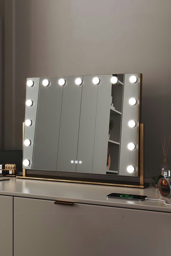 Living and Home 15 LED Lights Bulbs Adjustable Angle Hollywood Vanity Mirror Dressing Tabletop,3 Lighting Modes Lighted