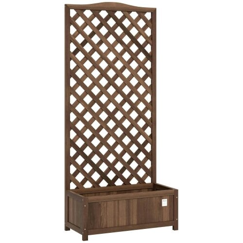 Bobobiy Wooden Planter with Trellis, Freestanding Raised Bed with Lattice, Outdoor Planter Box for Climbing Plants, 76 x 36 x 170 cm, Dark Brown