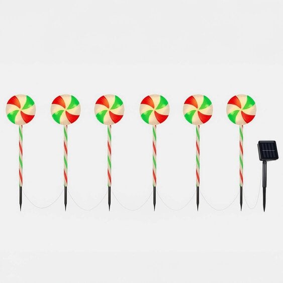 Neo Large 50cm Candy Cane Lolly Lollipop Christmas Remote Solar and Battery Powered Lights 6 Pack LED Path Stakes Timer 8 Modes Timer Outdoor Décor