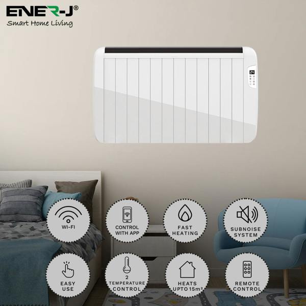 Ener-J 2000W Smart WiFi Electric Radiator – Energy Efficient Wall Mounted Heater with Alexa & Google Voice Control - Black
