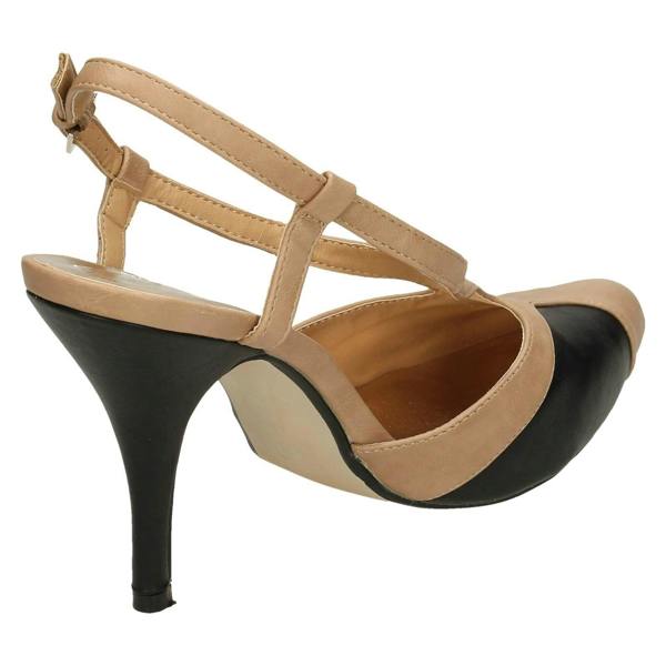 Spot On Ladies Spot On Heeled Ankle Sling Pointed Toe Court Shoes