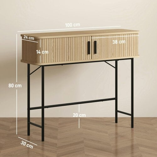 HOMCOM Console Table 2 Compartments Steel Frame 100 cm Oak Black