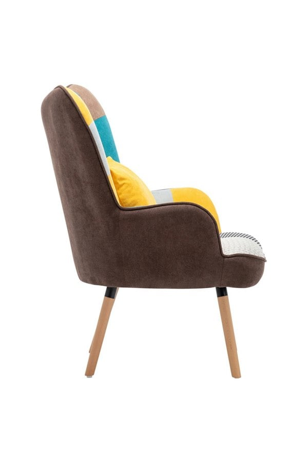 Living and Home Colorful Multi-pattern Patchwork Accent Chair Wingback Sofa with FootStool and Cushion