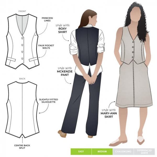 Style Arc Sewing Pattern Joy Vest - Waistcoats for Women - Intermediate
