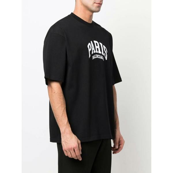 Balenciaga Paris Logo Cotton T-Shirt   in  Black