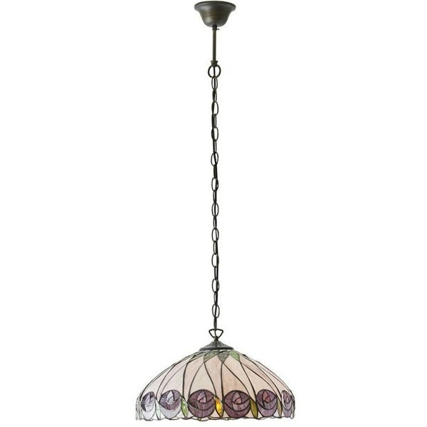 Tiffany Glass Hanging Ceiling Pendant Light Bronze & Round Rose Shade i00125 Loops