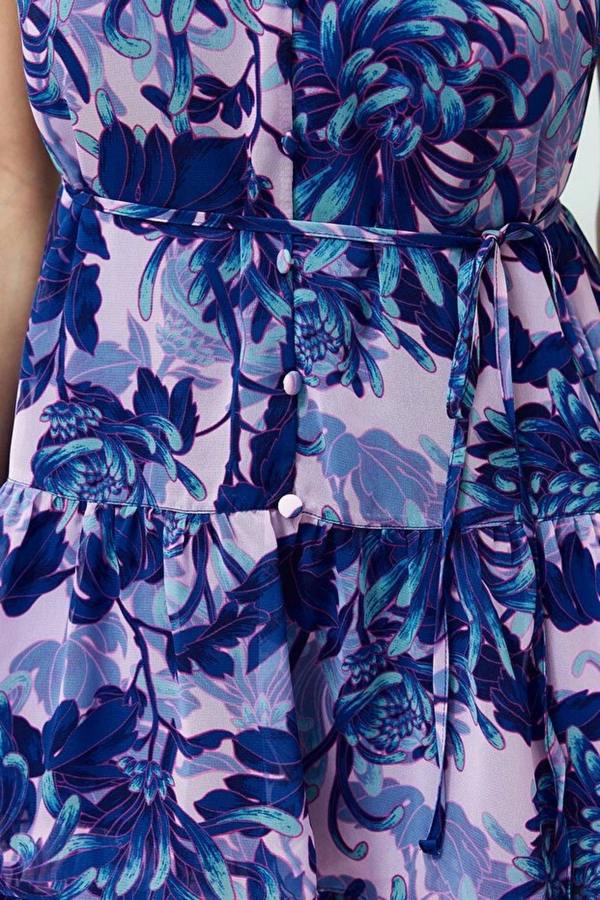 WOVCOR Floral Pattern A-Line Lined Chiffon Flowy Woven Mini Dress