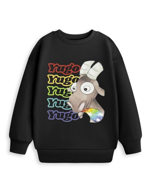 Show Me The Merch Yugo Unisex Kids Black Rainbow Sweatshirt