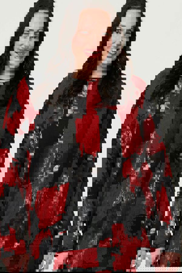 Red | Curve Abstract Knit Long Sleeve Jumper