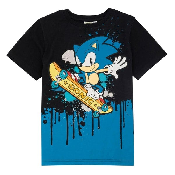 Sonic The Hedgehog Childrens/Kids Skateboard T-Shirt - Black/Blue