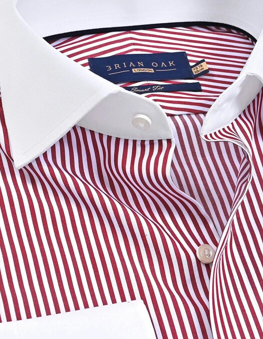 Men's Contrast Collar Striped Maroon Formal Shirt