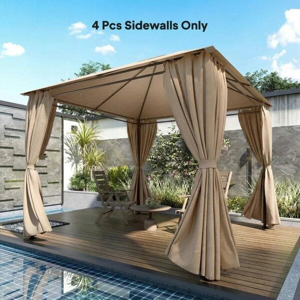 4 Pack Replacement Gazebo Curtains Privacy Panel for Most 3 x 3 m Gazebo, Outdoor Shelter Sidewalls, Khaki - Khaki