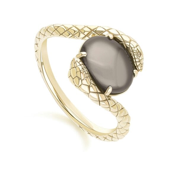 Gemondo ECFEW Oval black moonstone by pass snake set cabochon ring in gold vermeil sterling silver