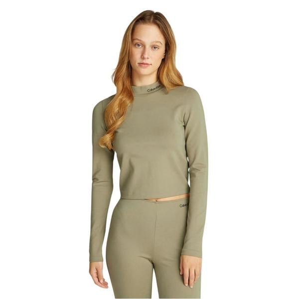 Calvin Klein Womens/Ladies Milano Logo Mock Neck Crop Top - Dust - 