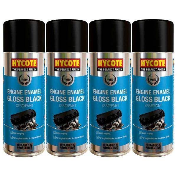 Hycote 4X Hycote Gloss Black Engine Enamel Spray Paint 400ml