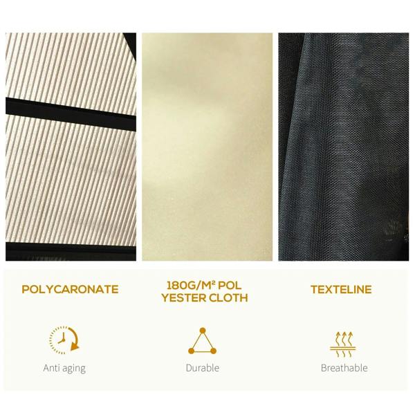 Hardtop gazebo material swatches showing roof panel and curtain fabric textures