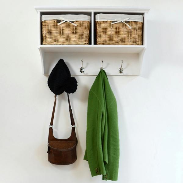 Statement Furniture Tetbury Hallway Hanging Shelf with Natural Wicker Baskets