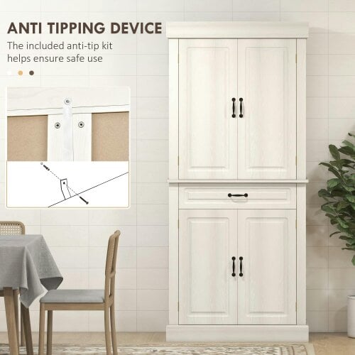 Wyld Haus Tokeri Wooden Cream White Tall Kitchen Pantry Cabinet 4 Doors And Storage Shelves