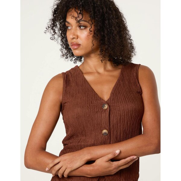 Blue Vanilla Crinkle Button Front Waistcoat