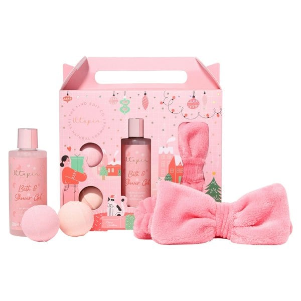 The Kind Edit Co. Utopia Headband Set - 200ml Bath & Shower Gel, 2 x 50g Bath Fizzers, Headband