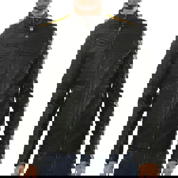 Leather Company Men's Leather Motorcycle Jacket Distressed Black Biker Coat