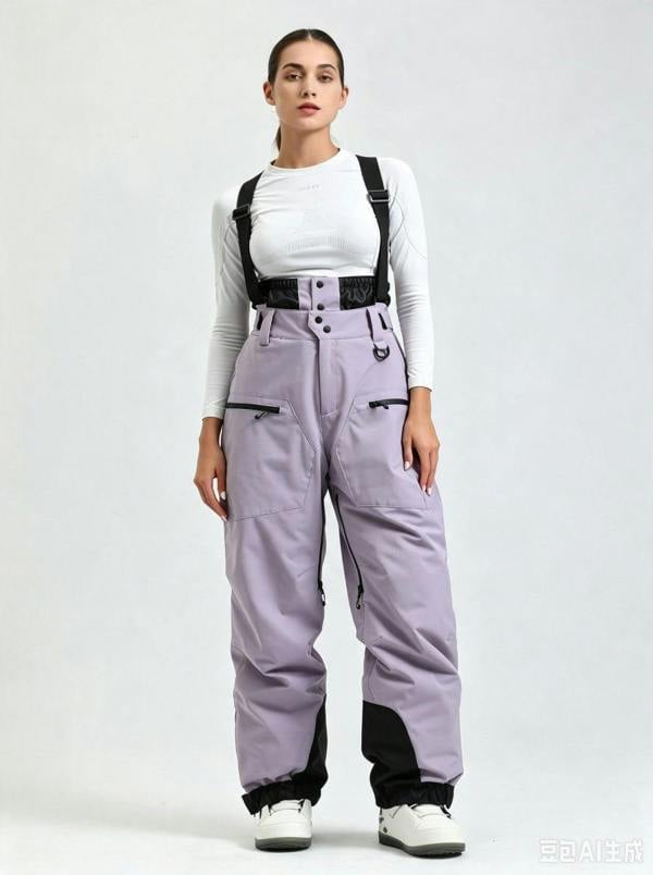 Anniou Women's Suspender Ski Bib Pants - light purple
